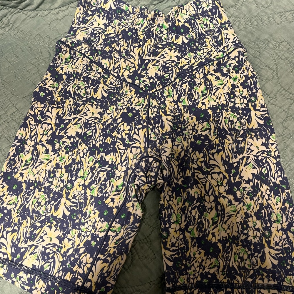 Aerie Real Me Crossover Shorts Blue and Green Floral Pattern